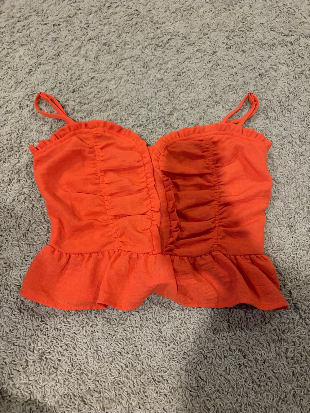 Sienna Sky Ruffled Spaghetti Strap Crop Top - Bright Orange